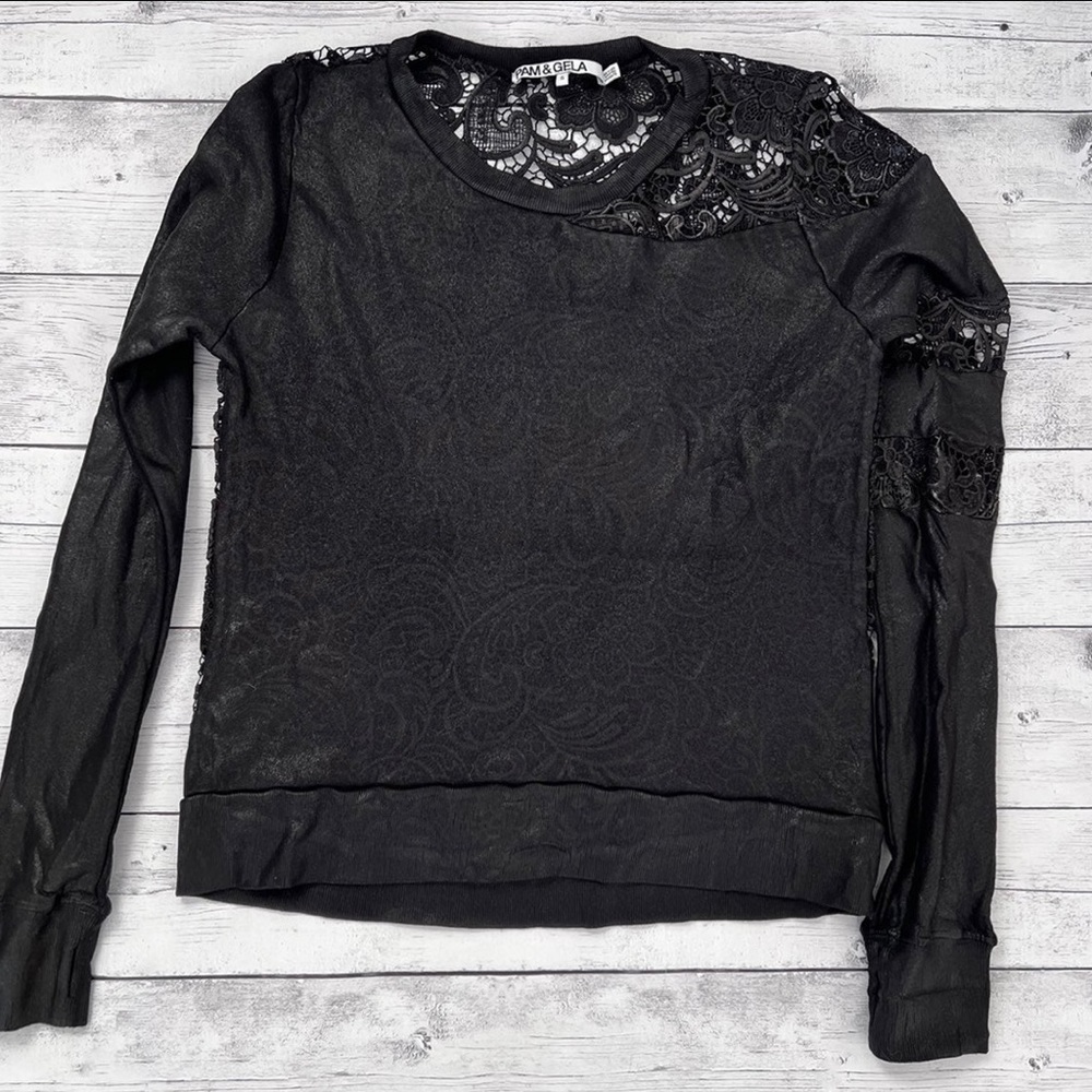 Pam & Gela Lace Long Sleeve Sweater + Lace Small
